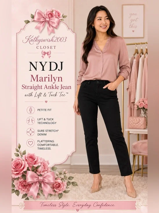 NYDJ 6 Petite Women’s Marilyn Straight Ankle Jean with Lift and Tuck Tec…