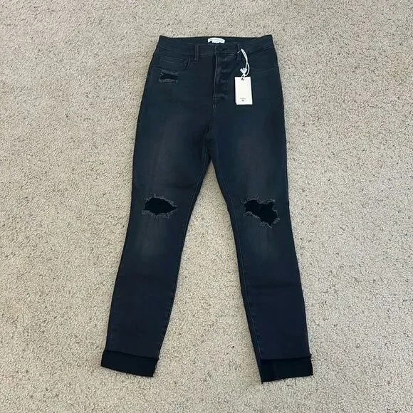 NWT Good American Good Waist Distressed Jeans