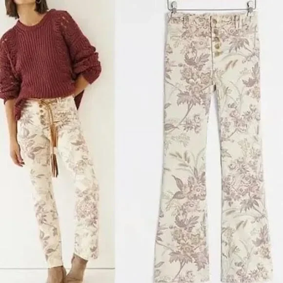 Pilcro Anthropologie Floral High Rise Trouser Bootcut Boho Jeans Size 29 NWT