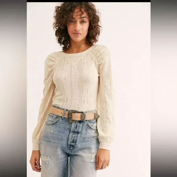 Free People Ella Puff sleeve pointelle long sleeve Top