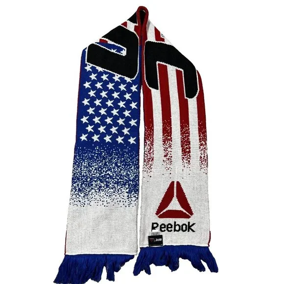 Reebok Unisex‎ One Size Multicolor Graphic Knit Fringe USA Flag UFC Scarf NWT