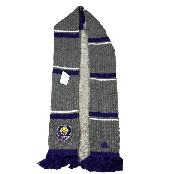 Adidas Unisex One Size‎ Purple Grey Knit Orlando City SC MLS Soccer Scarf NWT