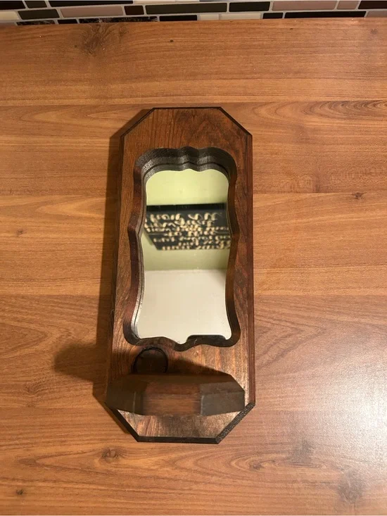 Wooden Wall Mirror with Small Shelf - Brown