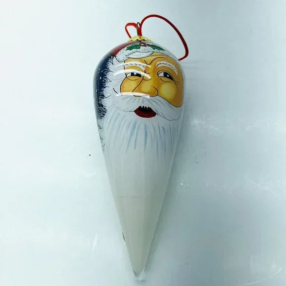 Vintage Handmade Blown Glass Christmas Ornament Santa Claus  Red Blue White
