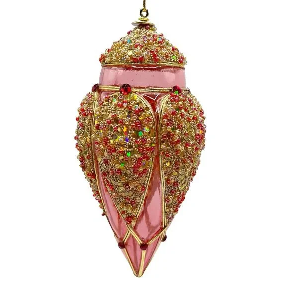 Vintage Christmas Lantern Beaded Plastic Tear Drop Christmas Tree Ornament 7.5