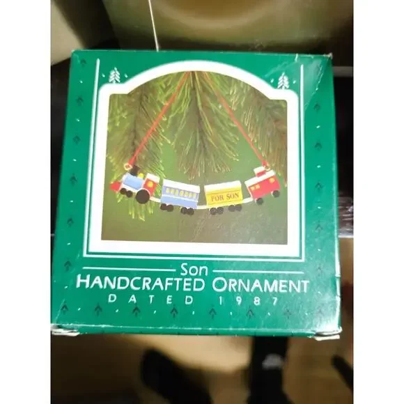 Hallmark 1987 FOR SON Handcrafted Ornament Train Swinging Dated in Box