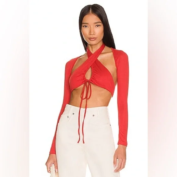 Revolve x Superdown Lucy Wrap Crop Top | Red Orange | Medium | NWT