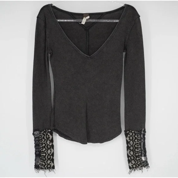 We The Free Free People Art School Cuff Long Sleeved Black Small Boho Grunge