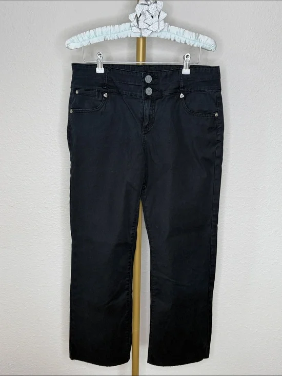 Kut from the Kloth Black Mid Rise Straight Leg Raw Hem Stretch Jeans Size 10