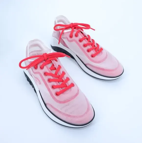 CHANEL Red White Mesh Sneakers NIB Tennis Trainers Active Women's 38/US 7.5