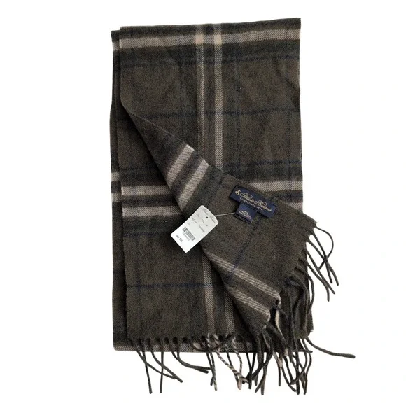 NWT Brooks Brothers Made in Italy 100% Virgin Wool Plaid‎ Scarf Olive Green Navy