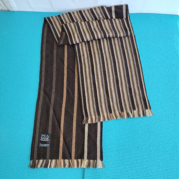 Jos. A. Bank 100% Merino Wool Scarf Brown Striped