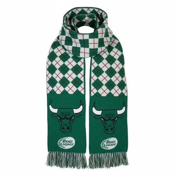 🧣 Chicago Bulls x Bud Light Green Checkered Fringe Scarf – Limited Edition NBA