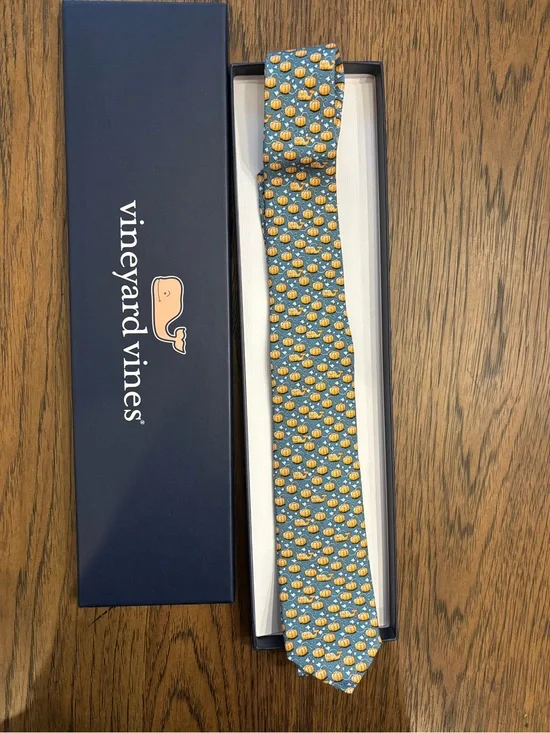 Vineyard Vines Teal Tie with Orange Pumpkin Pattern