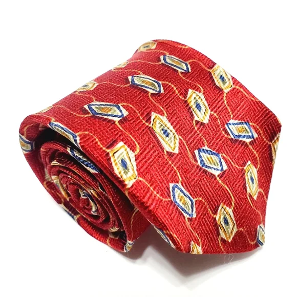 Robert Talbott Necktie Red Geometric Pattern Boy's Silk Neck Tie 50x3