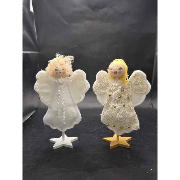 Set Of Two Handmade Standing Christmas Angel Decorations