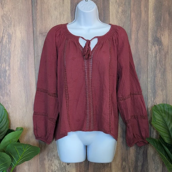 American Eagle Outfitters Lace Detail Flowy Crop Blouse S         C626