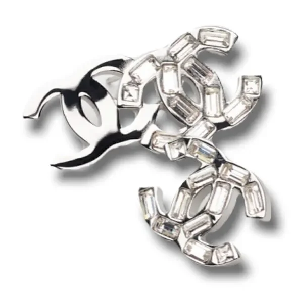 Chanel Silver Cc Logo and Crystals Studded Earrings