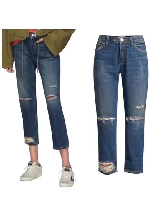 Current/Elliott The Repaired Fling Distressed Crop Jeans size 26, New with Tag