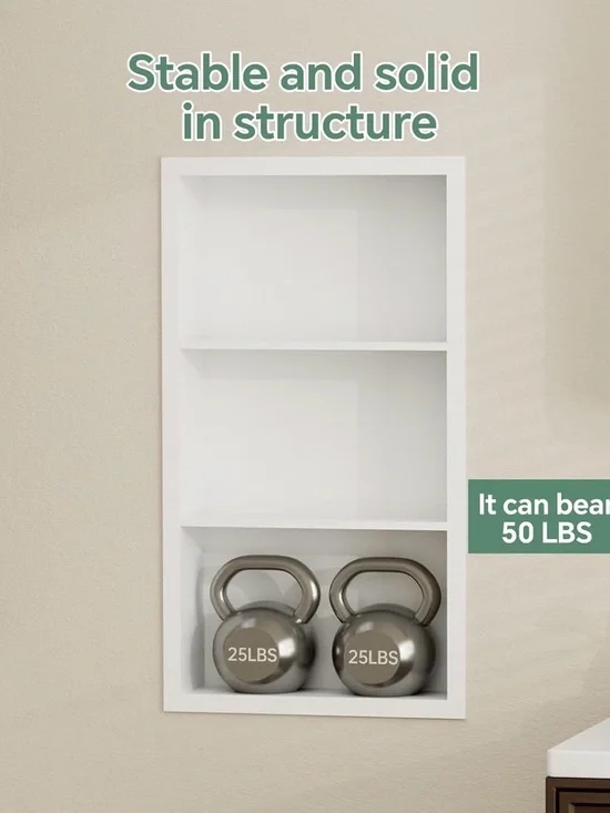 White Wall-Mounted Niche Shelf - White Home Wall Decor medicine cabinet 26x16x8