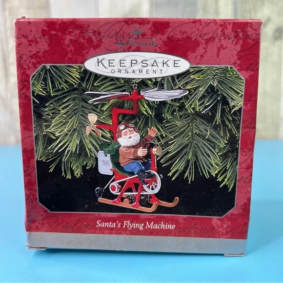 Hallmark Keepsake Ornament Santa’s Flying Machine Handcrafted & Tin Dated 1998