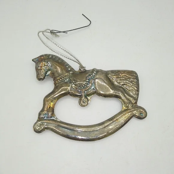 Rocking Horse Silver tone Christmas Tree Ornament Victorian Style Vintage