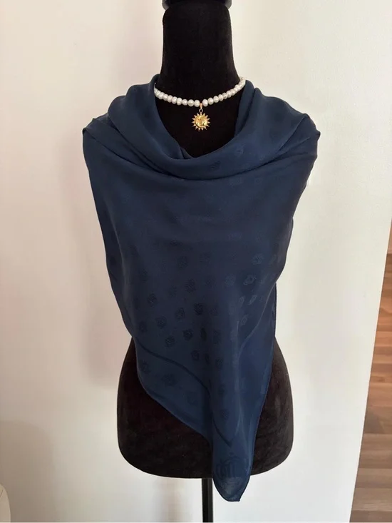 Christian Dior Silk Scarf Navy Trotter Monogram Hand Rolled