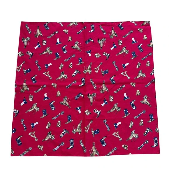 Hobby Lobby Red Western Bandana Texas Flag Cowboy Boot Saddle Cotton Scarf