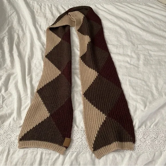 Fossil Argyle Pattern alpaca wool blend Brown Tan Scarf