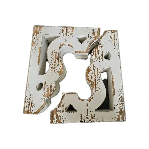 Set of 2 Wooden CORBELS / BRACKETS Farmhouse Shabby Distressed Chippy White