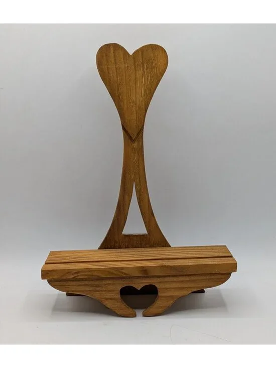 Vintage Hand Crafted Small Wooden Shelf Heart Cut Out Primative Wall Mount 8
