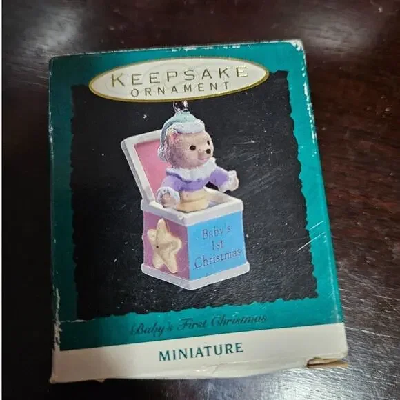 Miniature Hallmark Christmas Ornament Keepsake 1993 Bear In The Box Baby 1st