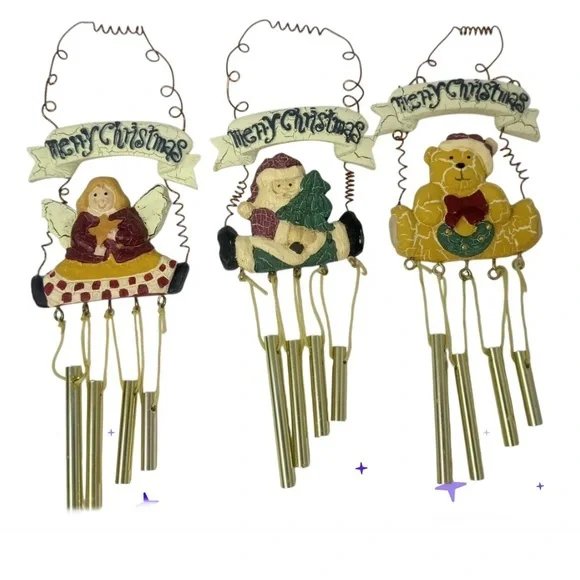 Christmas Resin Chime Ornaments Set of 3, In box angel st nic & Christmas tree