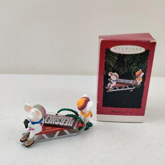 Hallmark Ornament Time for a Treat Mouse on Sled Hershey Bar