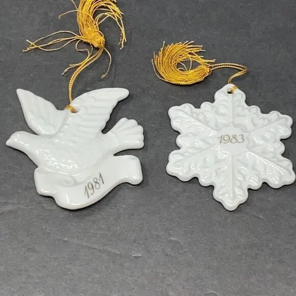 VTG Avon White Ceramic Dove Snowflake Ornament Set 1981 1983 Japan ChristmasM