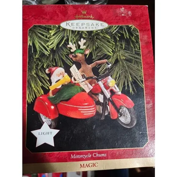 Hallmark Keepsake Magic MOTORCYCLE CHUMS Lighted Christmas Ornament 1997 Santa