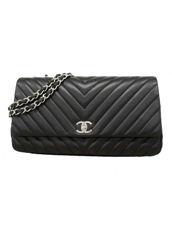 Chanel Shoulder Bag Chez Blanc Lambskin Black Silver