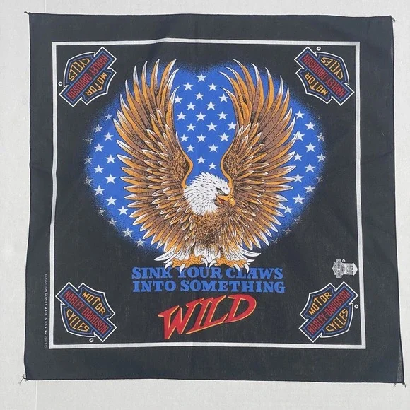 New VTG Harley Davidson Scarf Bandanna Eagle‎ Flag 21