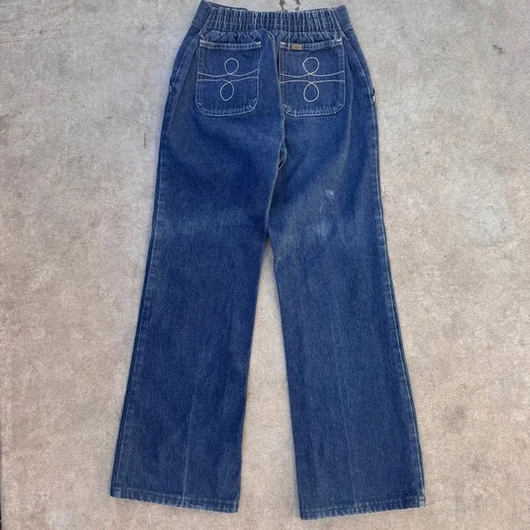 Vintage 70s Lee High Waisted Wide Leg Jeans Dark Wash Talon Made in USA 22-28