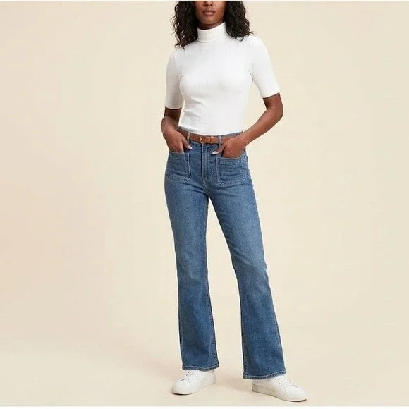 Gap 70s Flare Jeans Womens 27/4R Medium Indigo NEW High Rise Patch Pocket
