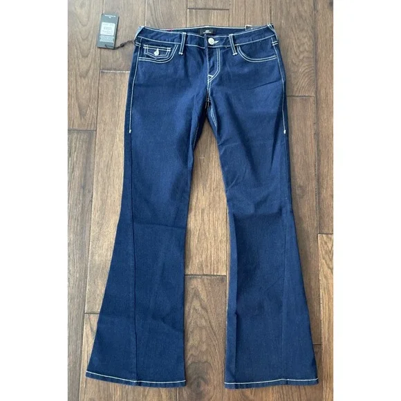 Y2K True Religion Joey‎ SN FLAP FLARE Jeans Womens 28 Dark Wash Low Rise NWT