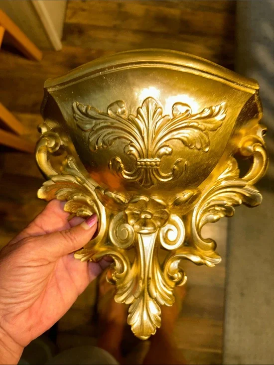 MCM Home Interiors Ornate Gold Wall Pocket Planter
