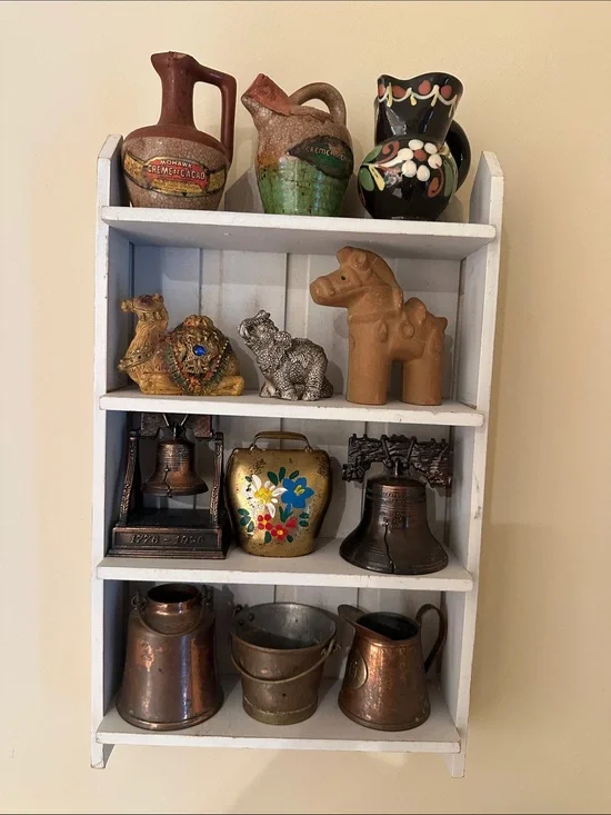 Vintage Trinket shelf Display with miniatures