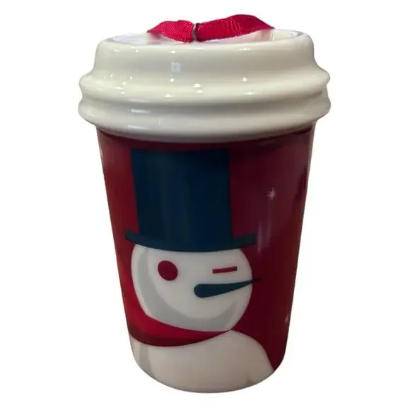 2012 Starbucks Collectible Christmas Ornament Ceramic Red To Go Cup Snowman