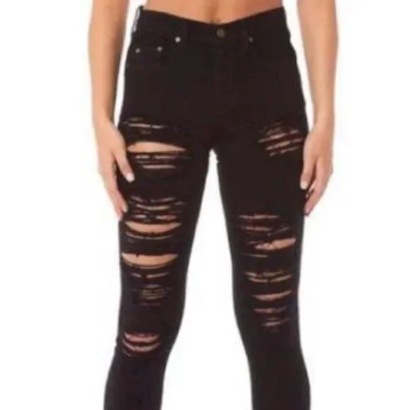 LF The Brand Distressed Black Skinny Jeans sz 24