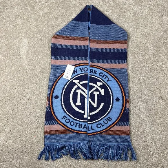 Adidas Unisex OSFA Blue Winter Fringe New York City FC Soccer MLS‎ Scarf NWT