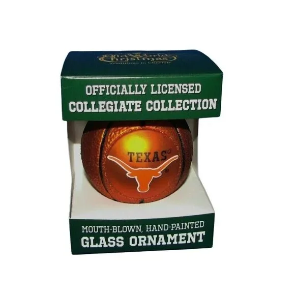 Texas Longhorns Collegiate Licensed Christmas Tree Glass Basketball Ornament