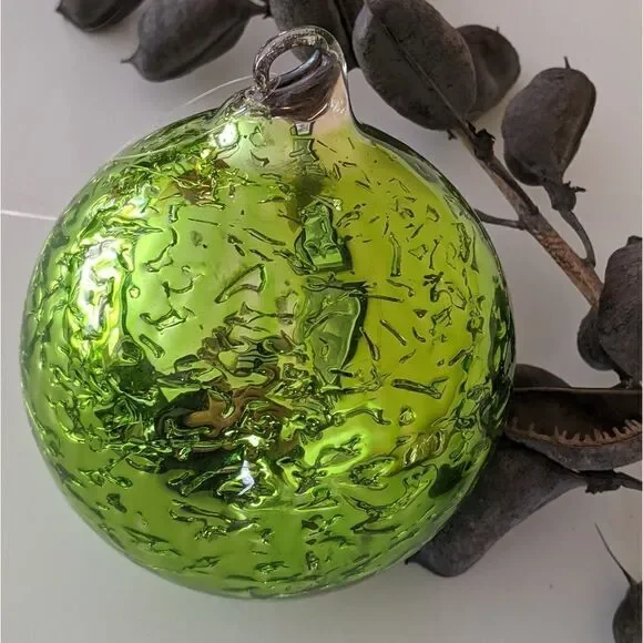 Crate&Barrel Green Textured Blown  Glass 3