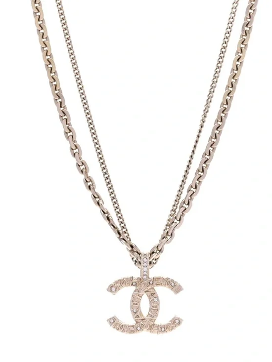 CHANEL Crystal CC Multi Strand Chain Necklace Gold
