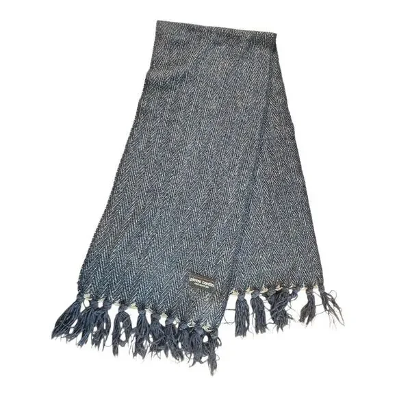 Pierre Cardin Fine Muffler Scarf Blue chevron tassel soft